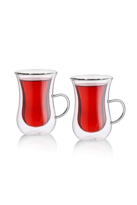 Perotti Çift Cidarlı Kulplu 2'li Cam Çay Bardağı - Thumbnail