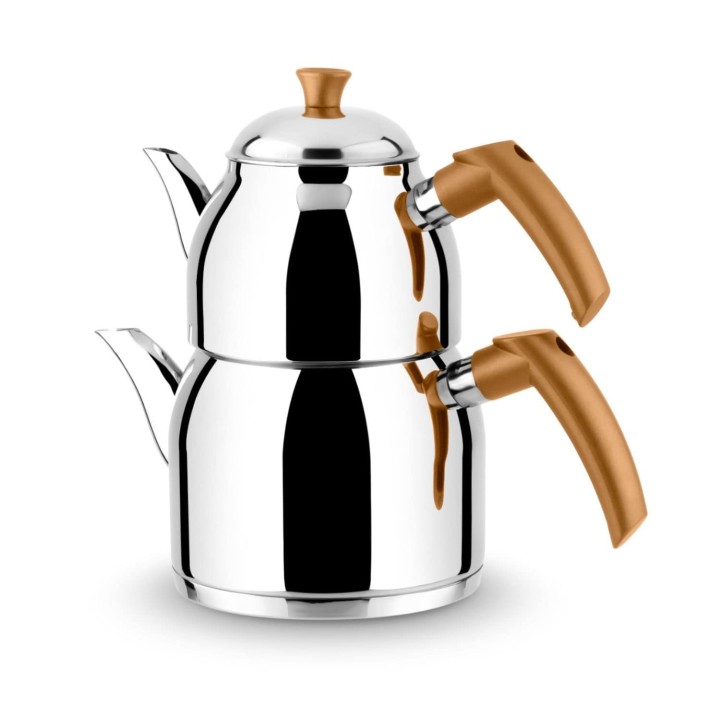 YONCA FİRUZE ÇELİK ÇAYDANLIK SOFT KULP - ALTIN - Yonca