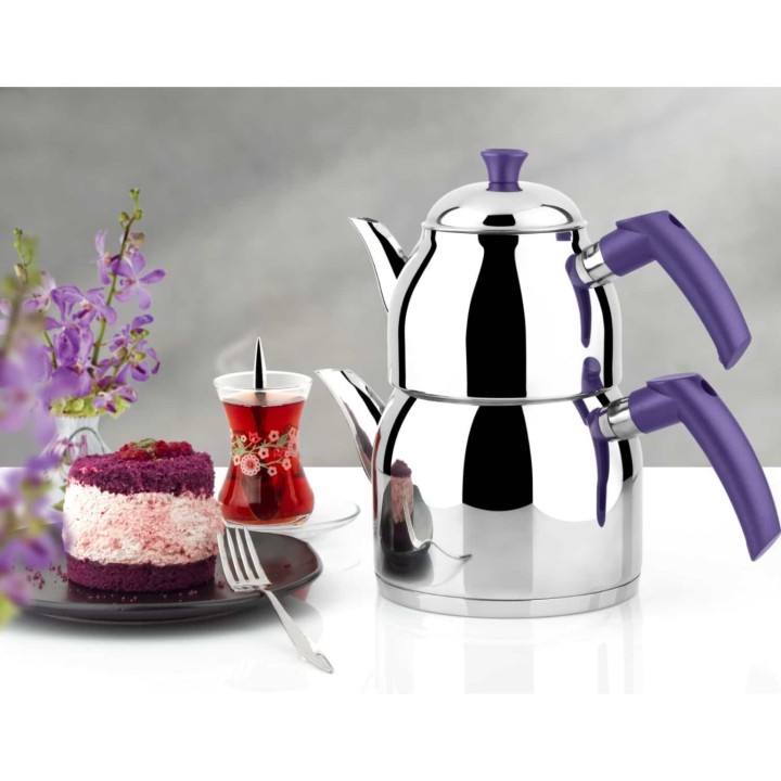 YONCA FİRUZE ÇELİK ÇAYDANLIK SOFT KULP -MOR - Yonca